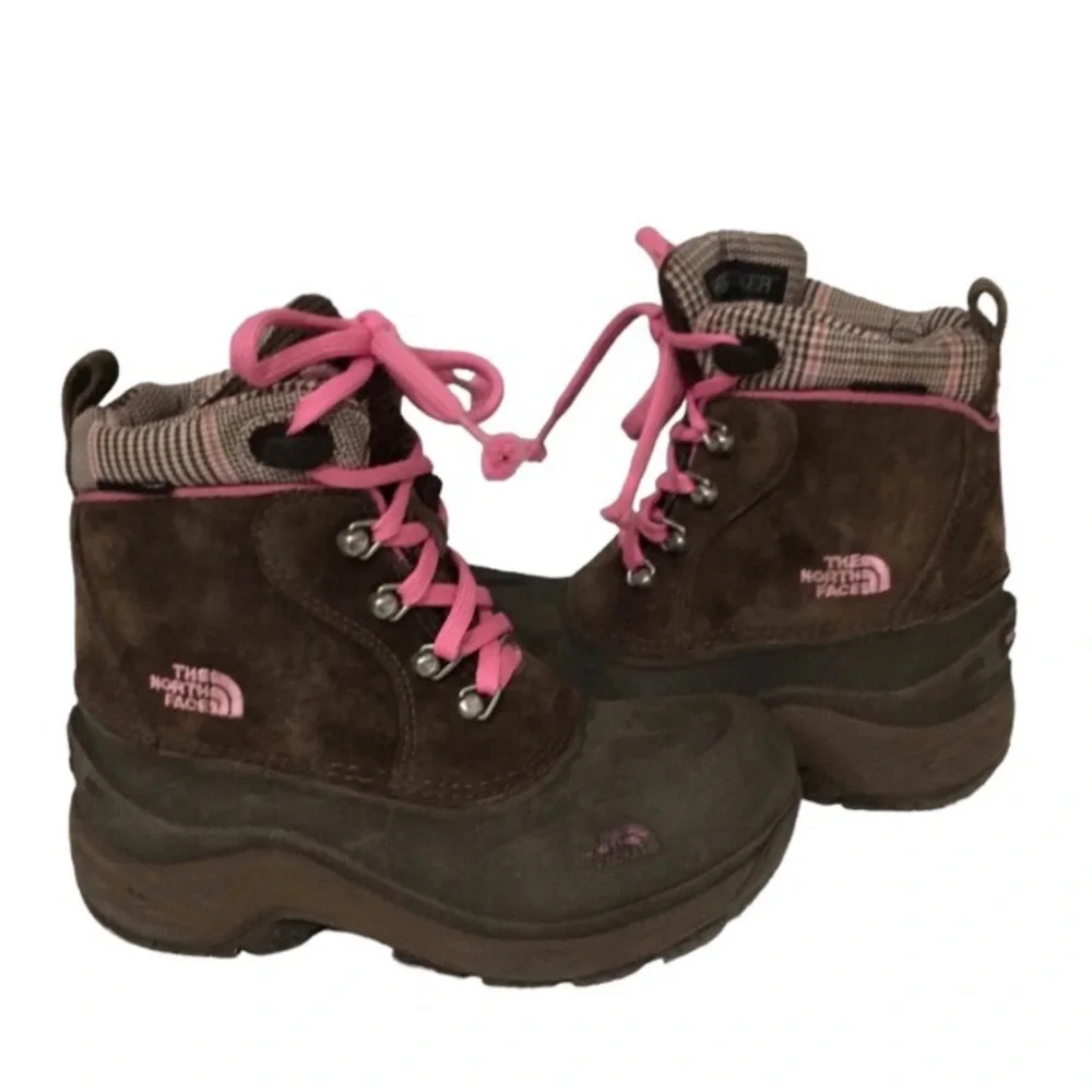The North Face Suede Brown Lace-Up Waterproof Winter Boots Kids Girl 1